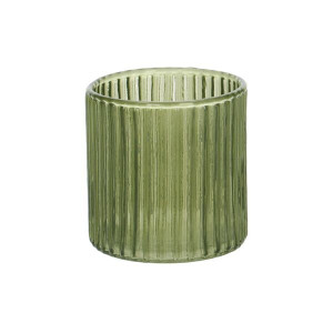 Waxinelichthouder, geribbeld glas, groen, 6,5 XØ 6 cm