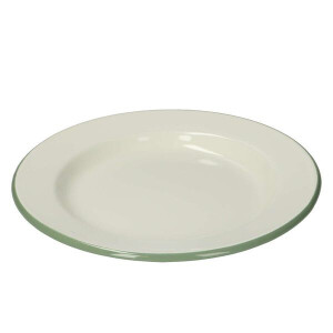 Bord, emaille, groengrijs/wit, Ø 26 cm