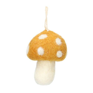 Hanger paddenstoel, vilt, bruin met witte stippen