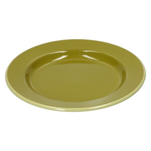 Bord, emaille, olijfgroen met lichtgroen randje, Ø26 CM