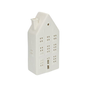 Waxinelichthouder, porselein, huisje met strakke gevel, 18,5 cm