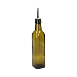 Olie/azijnfles, olijfgroen glas, vierkant, 375 ml