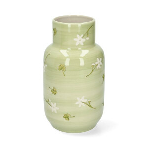 Vaas, steengoed, bloemen en klavers,Ø11 cm x 20 cm