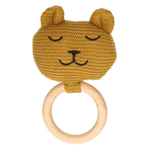 Rammelaar met bijtring, GOTS katoen, beer