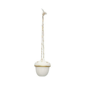 Hanger, porselein, eikeltje, wit en goud