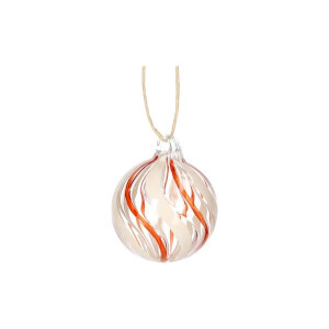 Kerstbal gedraaide streep, glas, rood/wit, 5 cm