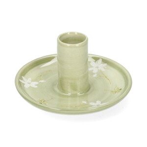 Kandelaar, steengoed, bloemen en klavers,Ø11 cm x 6 cm