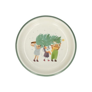 Diep bord, emaille, dieren met kerstboom, Ø14 cm