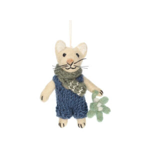 Hanger muis met tak, vilt