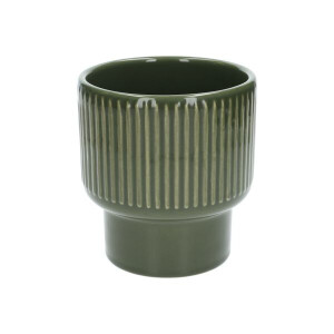 Bloempot, aardewerk, geribbeld, bosgroen,Ø14 X H15 cm