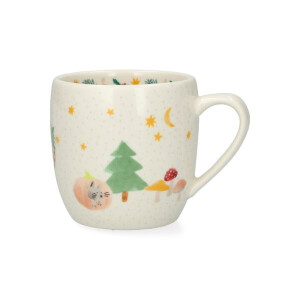 Mok, steengoed, dieren in een kerstbos, Ø8.5 cm