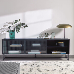 Kave Home TV-meubel 'Trixie' Zwart metaal met glas, 180cm