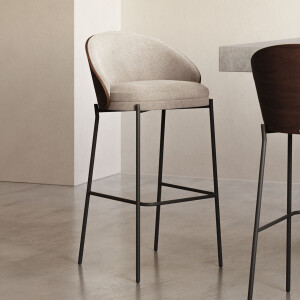 Kave Home Barkruk 'Eamy' Essenhout, kleur Lichtbruin (zithoogte 65cm)