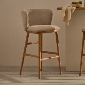 Kave Home Barkruk 'Ciselia' Chenille, kleur Beige (zithoogte 75cm)