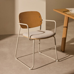 Kave Home Eetkamerstoel 'Meli' Hout en chenille, kleur Beige