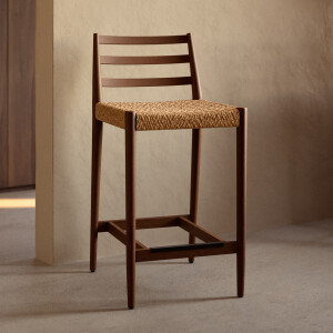 Kave Home Barkruk 'Analy' Eiken, kleur Walnoot (zithoogte 65cm)