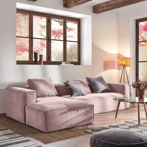 Kave Home Loungebank 'Blok' Rib, Links 300cm, kleur Roze