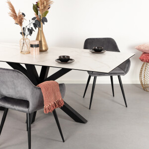 Sohome Eettafel 'Parker' Keramiek met marmerlook, 200 x 100cm, kleur Wit
