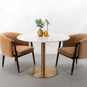 Sohome Ronde Eettafel 'Naima' 105cm, kleur Wit Marmer/Brass
