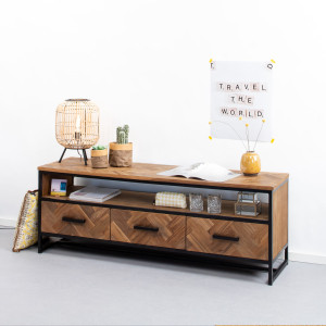 Livingfurn TV-meubel 'Accent' Visgraat Teak en staal, 150 cm