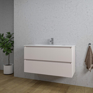 Adema Chaci Badkamermeubelset - 100x46x57cm - 1 ovale keramische wasbak wit - 1 kraangat - 2 lades - mat cotton (beige) SW718718/SW1212775