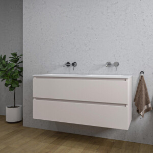 Adema Chaci Badkamermeubelset - 120x46x57cm - 2 keramische wasbakken wit - zonder kraangaten - 2 lades - mat cotton (beige) SW773928/SW1212783