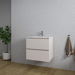Adema Chaci Badkamermeubelset - 60x46x57cm - 1 ovale keramische wasbak wit - 1 kraangat - 2 lades - mat cotton (beige) SW1212761/SW718716