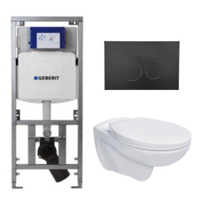 Adema Classico toiletset bestaande uit inbouwreservoir en toiletpot, basic toiletzitting en bedieningsplaat zwart SW1152613/SW706188/0701131