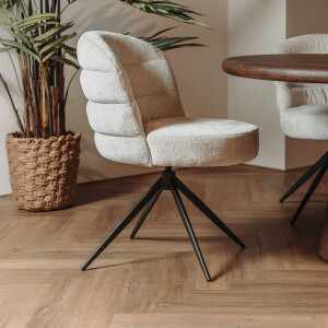 Tower Living Draaibare Eetkamerstoel 'Carro' Chenille, kleur Almond Wit