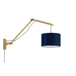 GOOD&MOJO Wandlamp 'Andes' Large, Bamboe en Eco linnen, kleur Denimblauw/Naturel