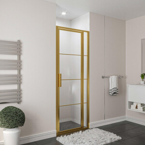 Aqua Vista Triple Draaideur met vast deel - 90x200 cm - helder glas - geborsteld messing (goud) R-BYT-L90-FFF