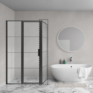 Aqua Vista Triple Zijwand - 160x200 cm - incl. wandbeugel - helder glas - mat zwart R-BE-2120-160-FFF