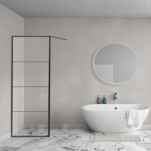 Aqua Vista Triple Zijwand - 90x200 cm - incl. wandbeugel - helder glas - mat zwart R-BE-2120-90-FFF