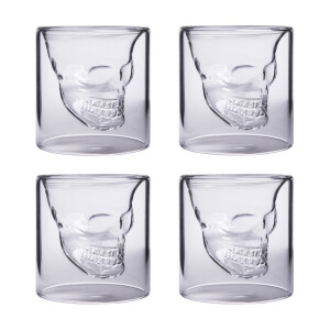 Aretica Shot glaasjes Skull - Echt glas - Set van 4