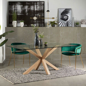 Kave Home Eettafel 'Argo' hout / glas, 180 x 100cm