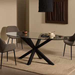 Kave Home Ovale Eettafel 'Argo' Glas, 200 x 100cm, kleur Zwart