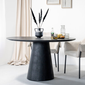 Eleonora Ronde Eettafel 'Aron' Mangohout, kleur Zwart, 130cm