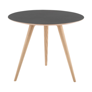 Arp side table houten bijzettafel whitewash - met linoleum tafelblad nero - Ø 55 cm