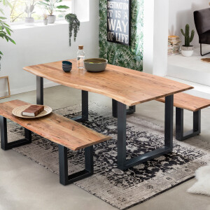 Artistiq Eettafel 'Tirza' Boomstamblad, 200 x 100cm, Pootkleur zwart