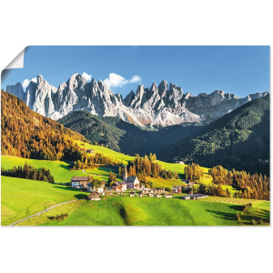 Artland Artprint Alpen bergen Santa Maddalena als artprint van aluminium, artprint voor buiten, artprint op linnen, poster in verschillende maten. maten