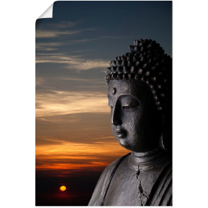 Artland Artprint Boeddha-beeld voor zonsondergang als artprint van aluminium, artprint op linnen, muursticker of poster in verschillende maten