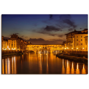 Artland Artprint Florence Ponte Vecchio ‘s avonds als artprint van aluminium, artprint voor buiten, artprint op linnen in verschillende maten