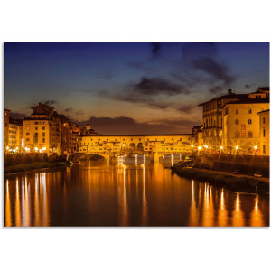 Artland Artprint Florence Ponte Vecchio ‘s avonds als artprint van aluminium, artprint voor buiten, artprint op linnen in verschillende maten