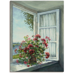 Artland Artprint Geraniums aan het raam als artprint van aluminium, artprint voor buiten, artprint op linnen, poster, muursticker