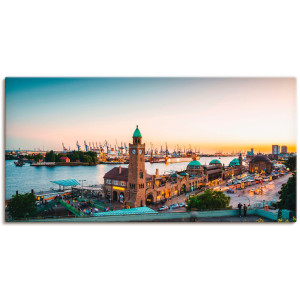 Artland Artprint Hamburg Haven en pier als artprint van aluminium, artprint voor buiten, artprint op linnen, poster, muursticker