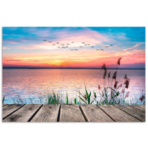 Artland Artprint Het meer in de kleuren van de wolken als artprint van aluminium, artprint voor buiten, artprint op linnen, poster, muursticker