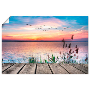 Artland Artprint Het meer in de kleuren van de wolken als artprint van aluminium, artprint voor buiten, artprint op linnen, poster, muursticker