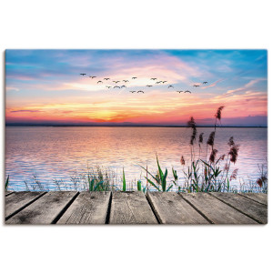 Artland Artprint Het meer in de kleuren van de wolken als artprint van aluminium, artprint voor buiten, artprint op linnen, poster, muursticker