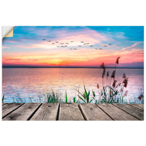 Artland Artprint Het meer in de kleuren van de wolken als artprint van aluminium, artprint voor buiten, artprint op linnen, poster, muursticker