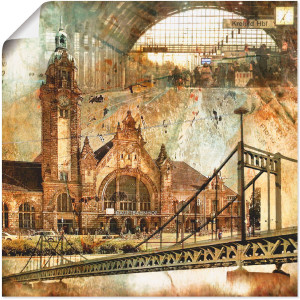 Artland Artprint Krefeld skyline abstracte collage als artprint op linnen, poster in verschillende formaten maten